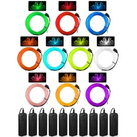 Hortsun 10 Packs EL Wire Portable Neon Light LED Powered String Lights Glowing Strobing Electroluminescent Light for DIY Costume Glow in The Dark for Party Christmas Decorations (9.84 ft)