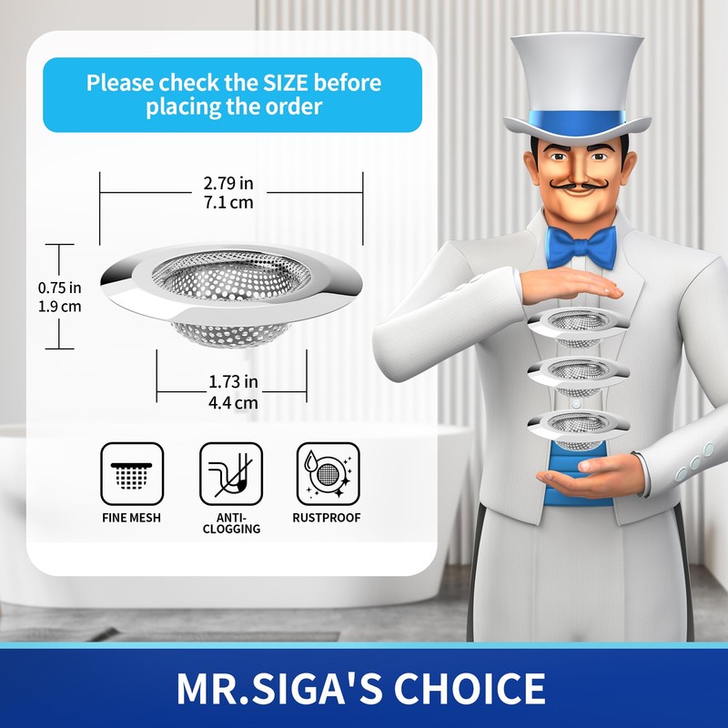 MR.SIGA Bathtub Drain Strainer, Stainless Steel Shower Bathtub Drain Hair