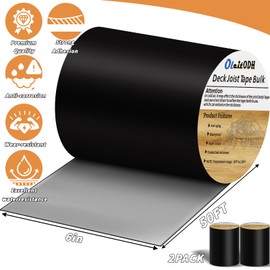 Oleitodh 2 Rolls Butyl Joist Tape for decking, 6 Inch x 50 Feet Weatherproof Butyl Sealant Deck Tape Joist-Beam Deck Joist Tape Bulk for Wood Joists Decks Beams Roof