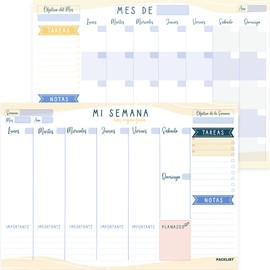 PACKLIST Planner Pack in Spanish Weekly Planner + Monthly Planner Gold and Blue