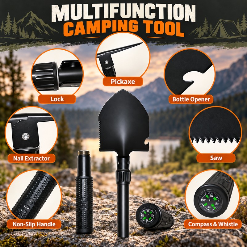 Folding Shovel for Camping and Outdoor Use – Portable Carbon