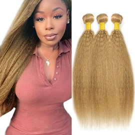 Color 27 Bundles Honey Blonde Kinky Straight Human Hair Bundles Brazilian Honey Blonde Bundles Human Hair 16 18 20 Inch Color 27 Yaki Straight Bundles Hair Weave