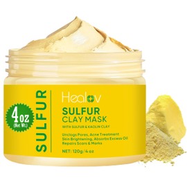 Healov Sulfur Face Mask – All Natural Sulfur Facial Clay Mask – Glowing Skincare For Acne, Spots, Oily Skin – Sulfur Acne Cream Absorbs Excess Oil and Unclogs Pores – Kaolin Mask Treatment