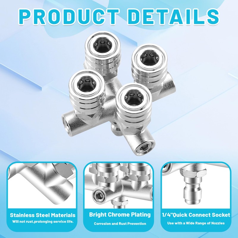Quadruple Pressure Washer Tips, 4 in 1 Power Washer Nozzle,