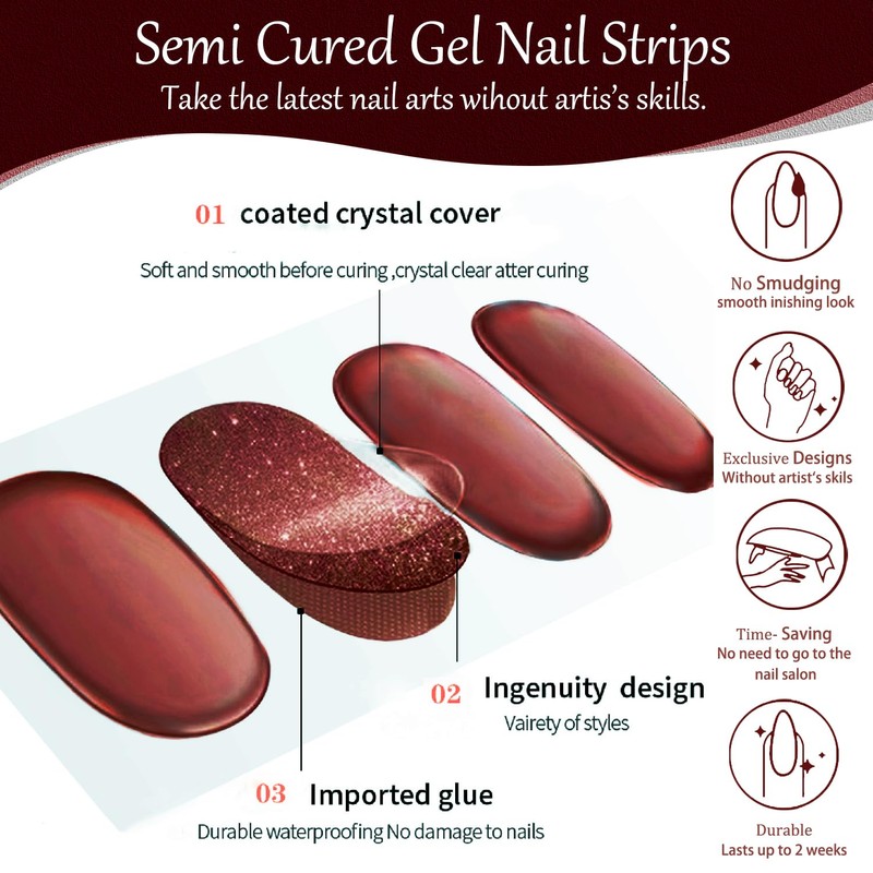 XEAOHESY 1 Sheet 24pcs Christmas Semi Cured Gel Nail Strips,