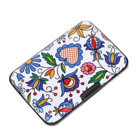 HAPPYLIVE SHOPPING Mini RFID Aluminum Wallet Slim Credit Card Case Business Cards Wallet Metal ID Case Credit Cards Holder for Women Men (Flower 1)