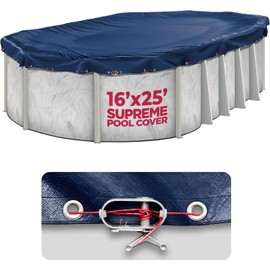 16 x 25 ft Oval Pool Covers for Above Ground Pools, Oval Winter Pool Cover, Swimming Pool Cover, Keeps Out Debris, Cold and UV Resistant, Supreme Mesh, Navy Blue