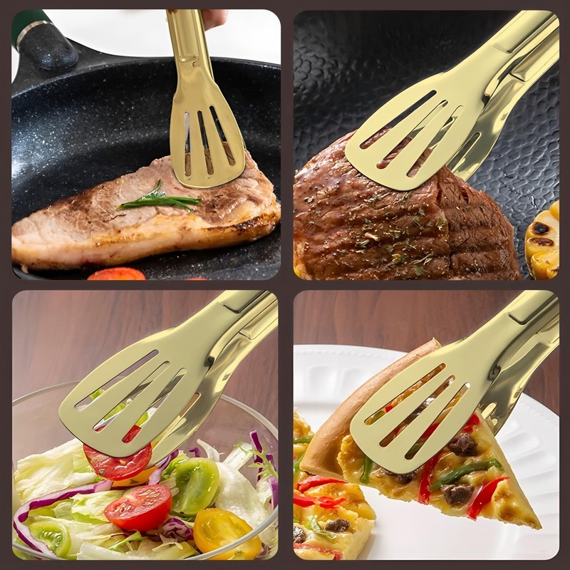 6 Pack 7 Inch Stainless Steel Gold Serving Tongs for