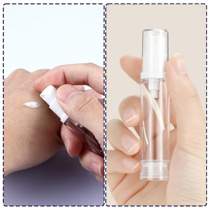 Kzvsiy 5 Pcs 10 ml Airless Pump Bottles, Refillable Clear
