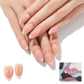 ako Almond Press On Nails Short - Pearl White French Tips | Acrylic Fake Nails | Glossy Soft Gel False Nails | Reusable Press On Nails Kit 15 Sizes - 30 Stick on Nails, Adhesive Tabs & Prep Pad
