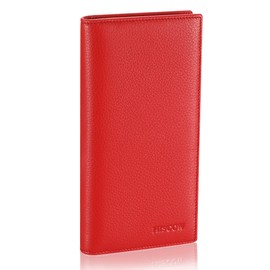 HISCOW portafolios larga con 15 ranuras para tarjetas de crédito, piel de becerro italiana, Rojo guijarro, 6.97"H x 3.5"W x 0.98"D, Compacto