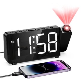 Olipiter Digital Projection Alarm Clock for Bedroom Ceiling-Alarm Clocks with 180°Projector, 5 Level Brightness, DST, Snooze, Night Mode, Loud Alarms for Kids,Heavy Sleepers, 12/24H, for Bedroom