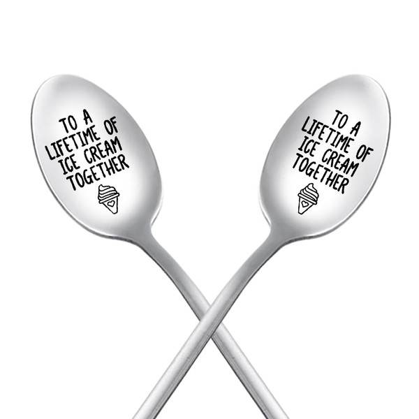 Ice Cream Spoons Husband Wife Anniversary Birthday Gifts for Him Her Engagement Gifts for Couples Girlfriend Boyfriend Friendship Gifts for Women Men Best Friend BFF Christmas Gifts for Teen Girls 2Pcs