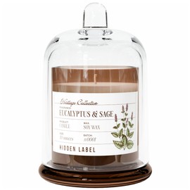 Hidden Label Eucalyptus & Alpine Sage Scented Candle - 10oz Non Toxic Candles for Home Scented with Clear Bell Jar, Natural Soy Wax Aromatherapy Candle for Spa/Yoga/Meditation & Stress Relief Gifts