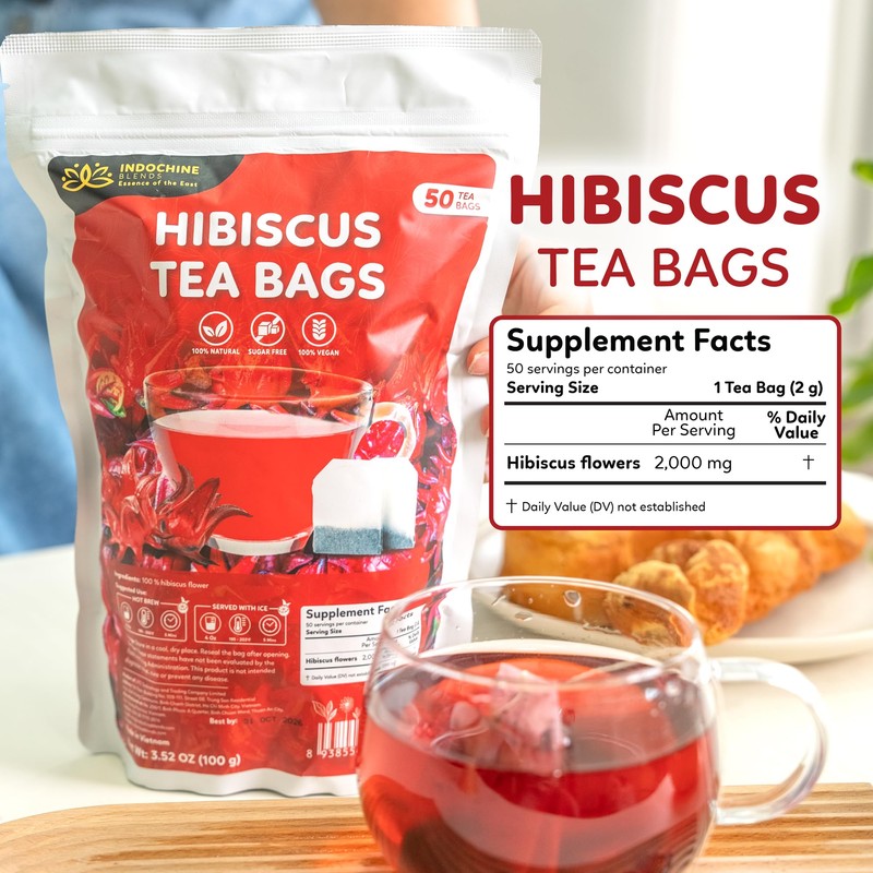 Indochine Blends Hibiscus Tea Bags | 100% Pure Hibiscus Flower