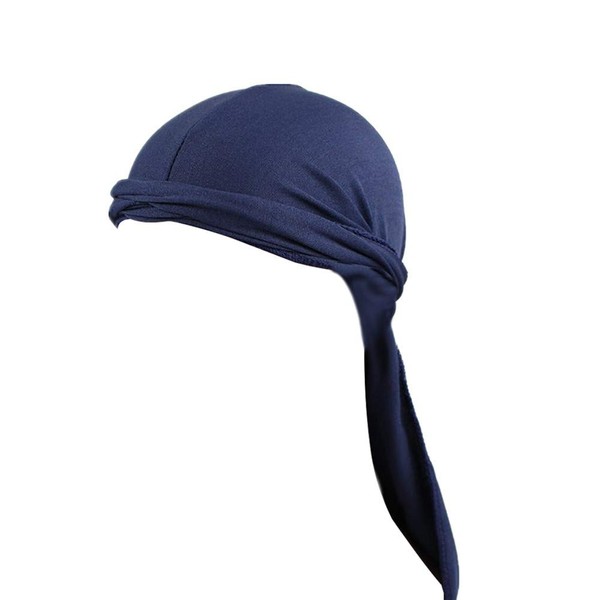 Fxhixiy Cotton Stretchable Premium Durag 360 Waves Extra Long Tail Straps for Men (Navy)