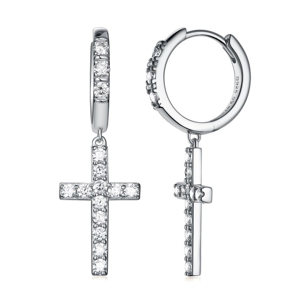 Sparkle Moissanite Cross Dangle Dangly Earrings for Women 925 Sterling