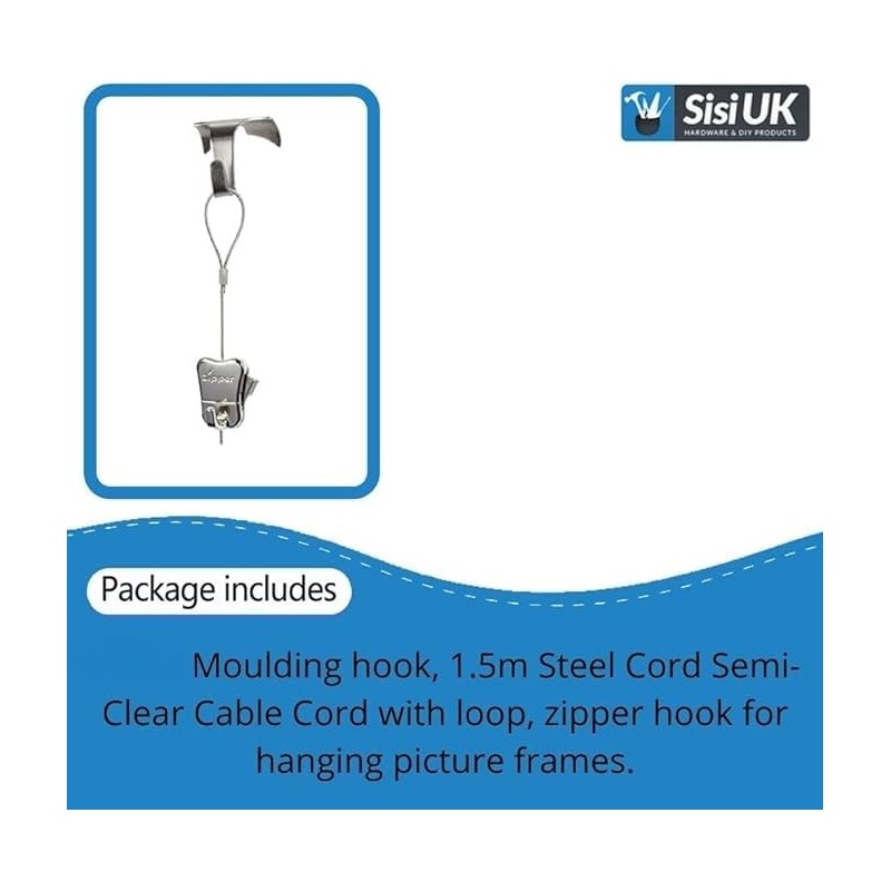 Picture Frame Hanging Chrome Moulding Hooks with Steel Cable Wire