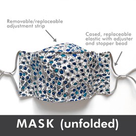 Liberty London Face Mask - Origami/3D Structured - Mia Island Blue - Soft Cotton - Handcrafted, Washable Cloth, Liberty London Fabric, Nose Strip, Filter Pocket - Love the Mask