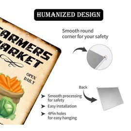 Farmers Market Fresh Harvest Open Daily Metal Tin Sign, Vintage Rabbit Carrots Easter Day Wall Decor Signs for Home Kitchen Farmhouse Easter Party Wall Plaque 8x12 Inch