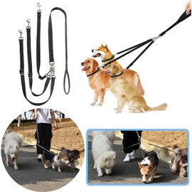 Triple Dog Lead Leash Dog Lead for 3 Dogs Dog Training Walking Leash Dog Coupler Lead Three Dogs Adjustable Detachable Nylon Traction Rope Pet Leash for One/Two/Three Dog Cats Pet Walking Black