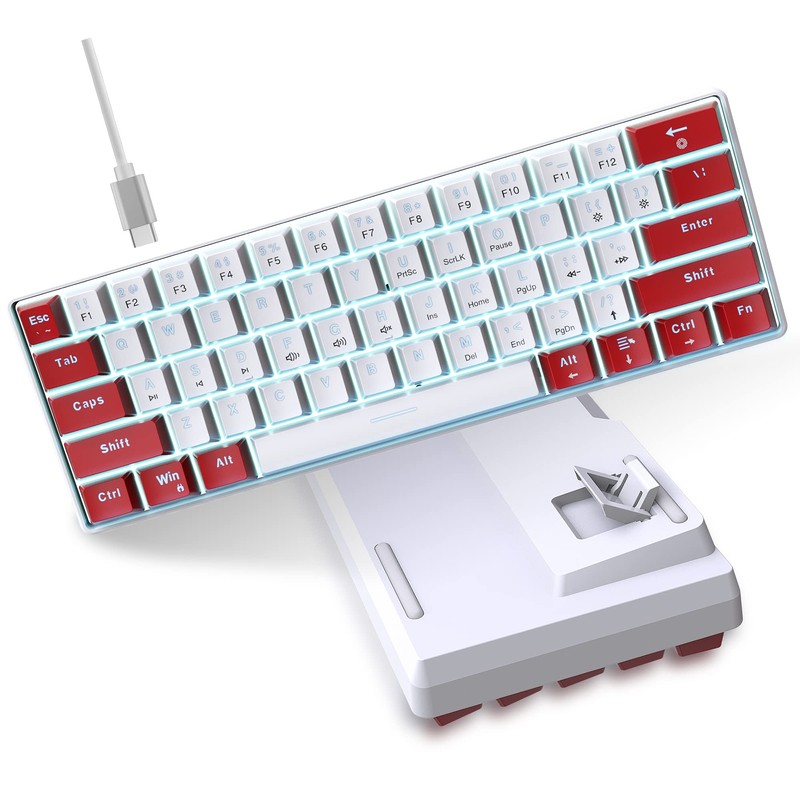 Snpurdiri Wired 60% Mechanical Gaming Keyboard, White LED Backlit Ultra-Compact