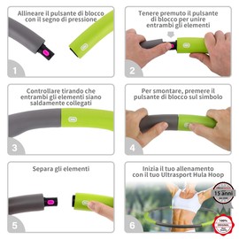 Ultrasport Hula Hoop voor versterking Van Rug- en buikspieren, 6 delen die in elkaar geschoven Worden, zacht schuim, minder noppen, voor Beginners en gevorderden, Kleur : Groen/Grijs