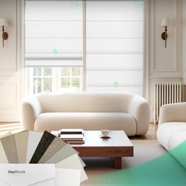HeyBlinds Motorized Roman Shades with Remote, Smart Control, Blackout Automatic Blinds for Home and Office Windows (Blackout Roman Shades Fabric Samples)