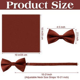 2 Pcs Solid Cinnamon Color Bow Tie and Pocket Square Man's Satin Bow Tie with Suit Handkerchief Pre Tied Style Pocket Square for Wedding Party Dress up