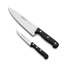 Arcos Knife Set 2 pieces - Nitrum Stainless Steel and mm blade. 363 gr. Professional Kitchen Knife for Cooking. Ergonomic Polyoxymethylene POM Handle. Series Universal. Color Black