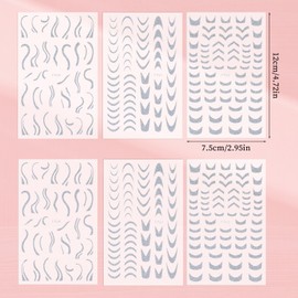 6 Sheets 3D French Manicure Strips, Self-Adhesive French Tip Sticker Nail Sticker, Silver Glitter Curved Lines Nails Art Designs for Women DIY Nail Art Accessories