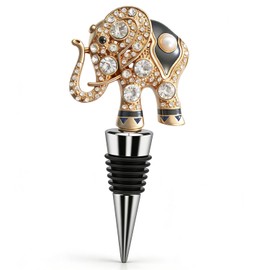 BLARYETI Elephant Wine Stopper, Lucky Trunk Up Animal Wine Bottle Topper with Rhinestones, Gold Zinc Alloy Cork Replacement for White Elephant Gifts, Housewarming, Safari Decor (1 Pack)