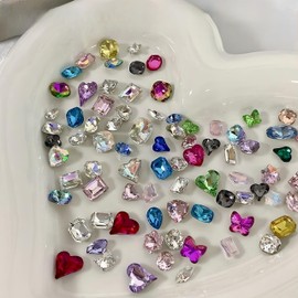 NLSJMP 108pcs Colorful Nail Charms Rhinestone Multi Shapes Mixed Large Crystal Stone Bling Big Nail Gems Pointed Bottom Nail Jewelry Art AB Rhinestones Diamonds Nail Art and Decoration DIY Manicure