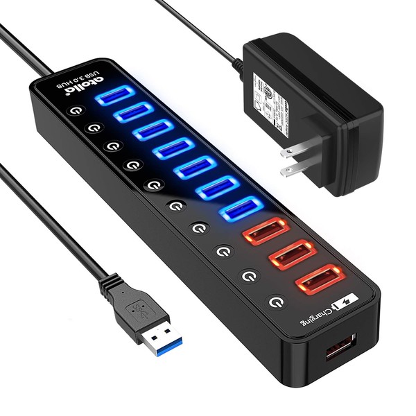 USB 3.0 Hub with Powered, atolla 7 Ports 5Gbps High Speed USB Hub 3.0 Expansion + 4 Charging Ports USB Hub with Independent Switch 12V/4A with 48W Power Supply