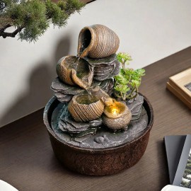 Brown Gray Resin Jar Hand-painted Flowing Carvings. Warm Lamp Fountain Decoration. Simple Rustic Texture Artistic Appeal. HomeColor: As picture, Size: One Size