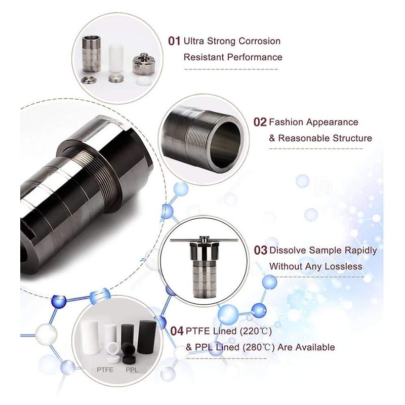 100ml Teflon Lined Hydrothermal Synthesis Autoclave Reactor 220℃ 3Mpa 304