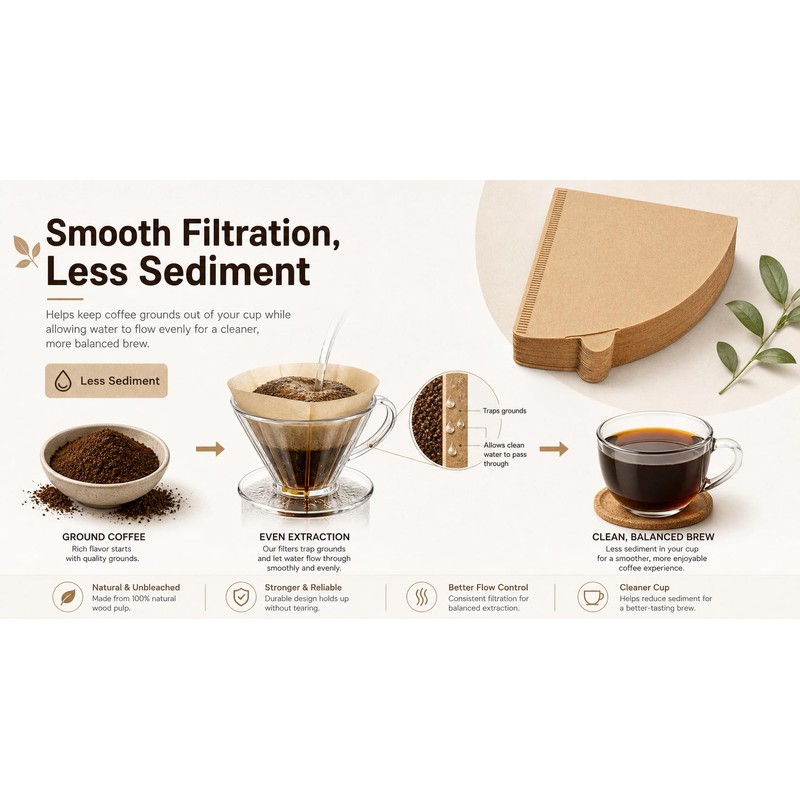 100 Pack V-Shaped Coffee Filters Natural Brown Unbleached Wood Pulp