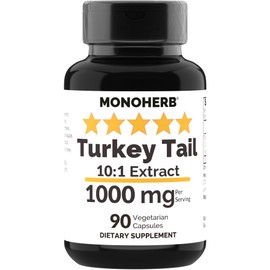 MONOHERB Turkey Tail Mushroom Extract 1000 mg - 90 Vegetarian Capsules
