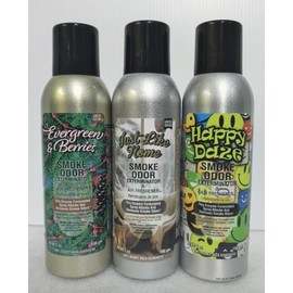 Smoke Odor Exterminator 198 gm/ 7 oz Large Spray Evergreen & Berries Set of Three Cans. Assortment (3) Includes Evergreen & Berries, Just Like Home and Happy Daze.