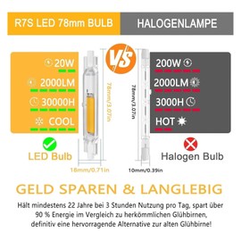 DafuDaGui R7S LED 78mm 20W dimmbar Warmweiß 3000K - Direkter 200W Halogenersatz, 2000LM CRI85, 360° flimmerfrei,90% sparsamer, 2er Pack