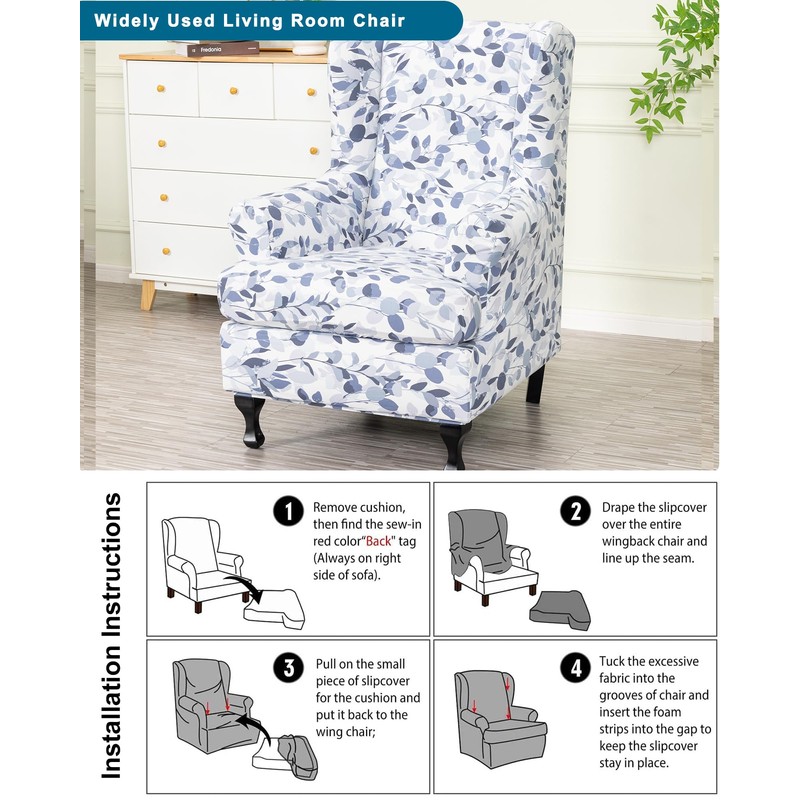 CRFATOP Wingback Chair Covers 2 Pieces Stretch Printed Wing Back