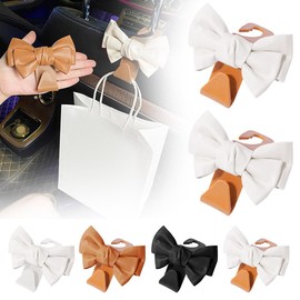 HFLWYWD Car Hooks for Purses and Bags,Cute Bow Car Seat Headrest Hooks,Purse Holder for Car,Car Purse Hook Hanger,Cute Bow Car Accessories(White)