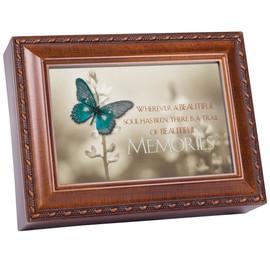 Cottage Garden Trail of Beautiful Memories Woodgrain Rope Trim Keepsake Music Box Plays Edelweiss