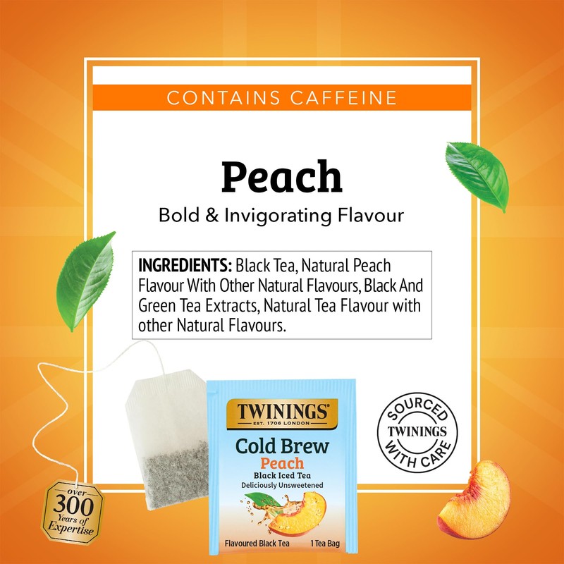 Twinings Peach Cold Brew Iced Tea Bags, 20 Count (Pack