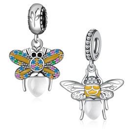 MICOO 925 Sterling Silver Clip Cubic Zirconias Beads Charms for Bracelets and Necklace,2pc Double Gifts for Mums, Couples and Sisters