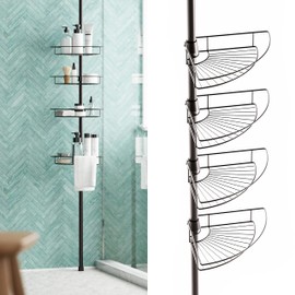 Zenna Home Rust-Resistant Corner Shower Caddy for Bathroom, 4 Adjustable Shelves and Towel Bar, with Tension Pole, for Bath and Shower Storage, 60-97 Inch, Bronze