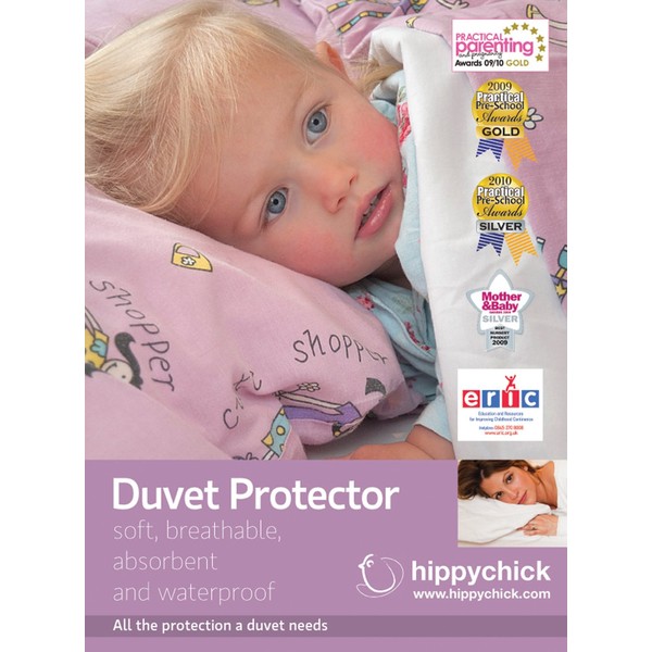Hippychick Waterproof Cotton Duvet Protector - Cotton Quilt Cover Set - Ultra Soft and Breathable - Machine Washable - Luxury Bedding - Okeo-Tex Certified - Cot Bed 120x150