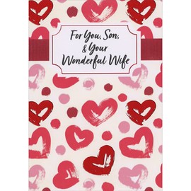 Designer Greetings Repeated Pink and Red Hearts and Dots on White Valentine's Day Card for Son and Wife