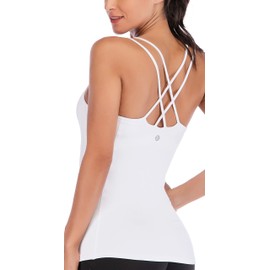 RUNNING GIRL Yoga Tank Tops for Women Built in Shelf Bra B/C Cups Strappy Back Activewear Workout Compression Tops(BX2288 White.L)
