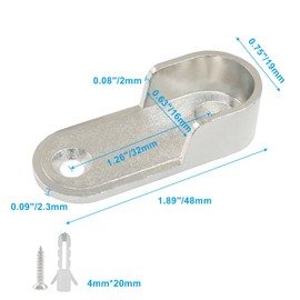 suiwotin 20 Pack Oval Closet Rod End Supports Flanges, Heavy Duty Zinc Alloy Wardrobe Bracket Holder for 15mm x 30mm Oval Rod